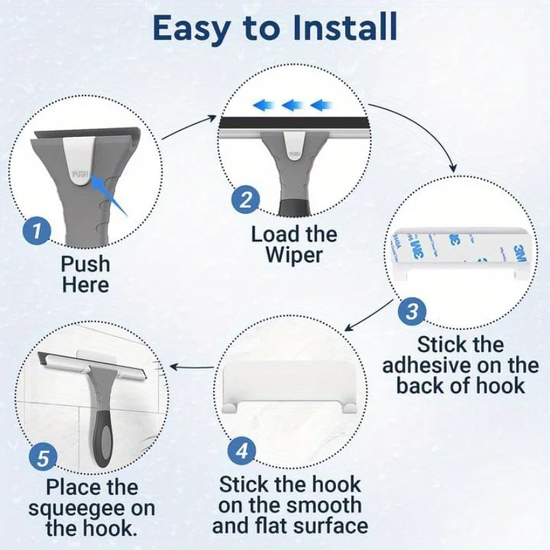 （20 pcs）AllPurpose Silicone Shower Squeegee for Glass Window Door Mirror Car Windshield Tile Wall Portable Cleaner Tools Includes One Hook One Adhesive 10 Inches Gray